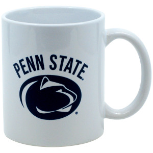 white mug with navy arched Penn State over Athletic Logo